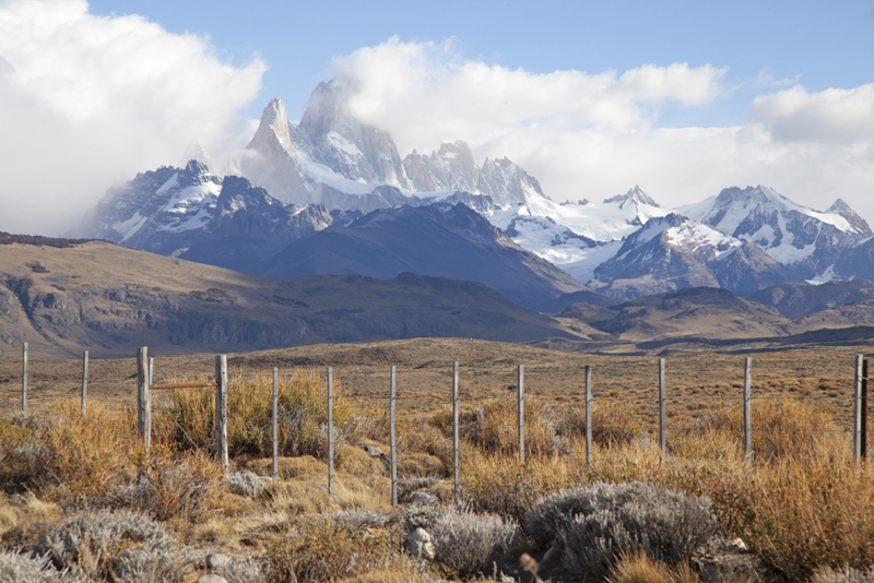Andesbjergene rejser sig fra Patagoniens steppe